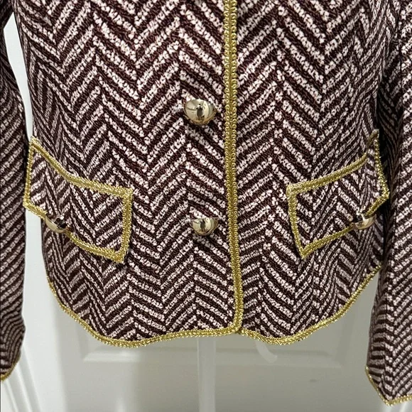 Chic Women's Herringbone Blazer - Brown - Picture 5 of 9